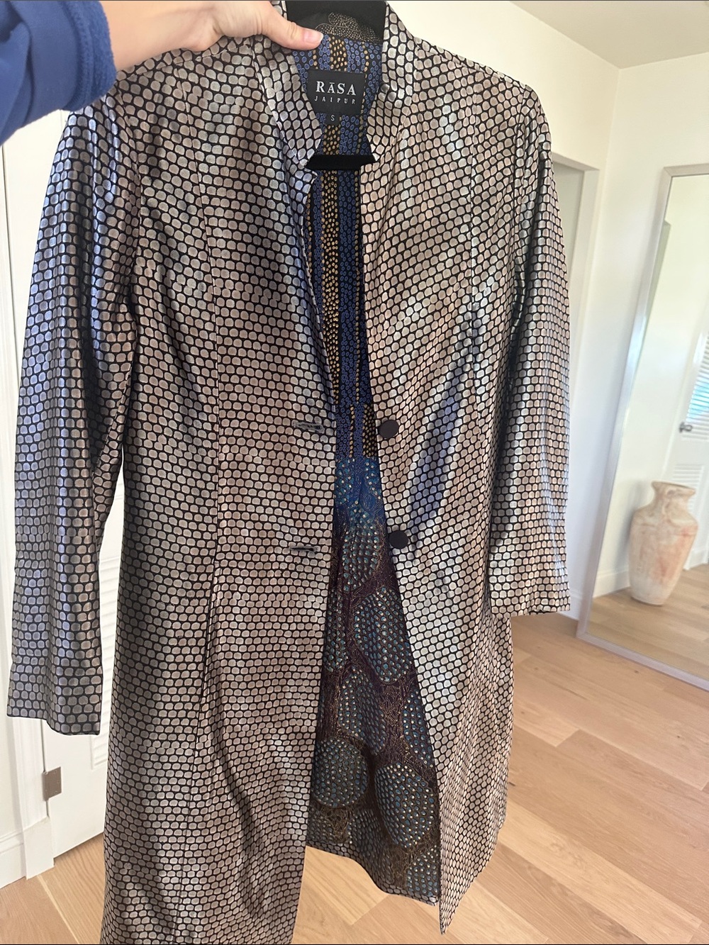 Rasa Jaipur Silver Metallic Vintage Trench Coat Sz S - Statement Jacket